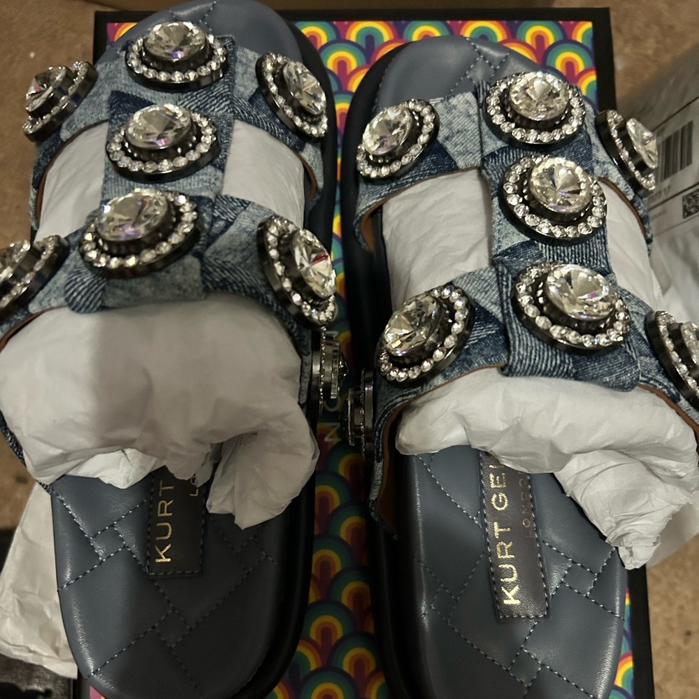 Kurt Geiger Denim Blue Embellished Slides